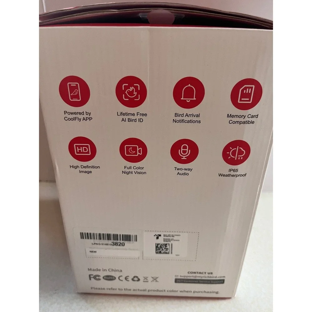 Richbird Smart Hummingbird Feeder HD Camera AI ID CoolFly APP Rapidity Red